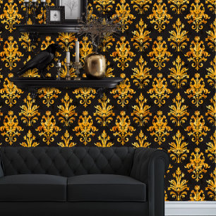 Whimsigoth Gold Fauna auf schwarz Tapete