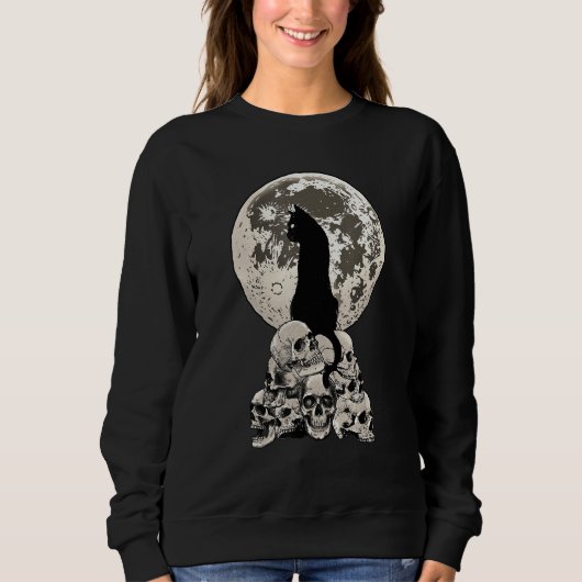 Whimsigoth Halloween Cat Skull Full Moon Gothic Oc Sweatshirt (Vorderseite)