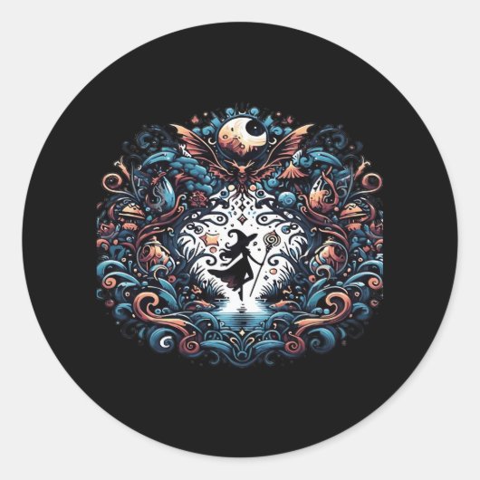 Whimsigoth Hexe im klassischen Stil Runder Aufkleber (Vorderseite)