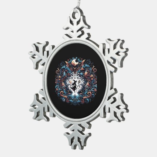 Whimsigoth Hexe im klassischen Stil Schneeflocken Zinn-Ornament (Rechts)