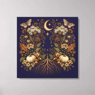 Whimsigoth-Kürbismond-Motte Vintage-Herbstkunst Leinwanddruck