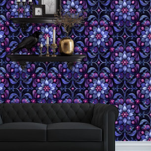 Whimsigoth Large Blue and Purple Blumen Tapete