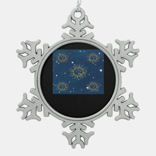 Whimsigoth Night Sky Sun Moon Witchy Classic Desig Schneeflocken Zinn-Ornament (Vorderseite)