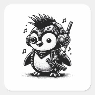 Whimsigoth-Punkrock-Weirdcore-Pinguin-Vintage-Art  Quadratischer Aufkleber