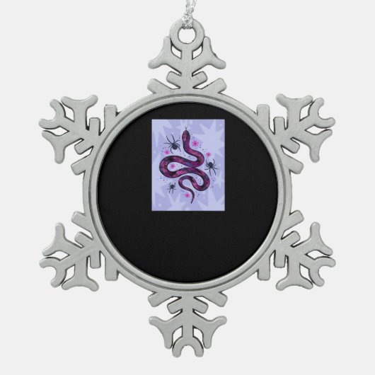 Whimsigoth Schlange Blume Schneeflocken Zinn-Ornament (Vorderseite)