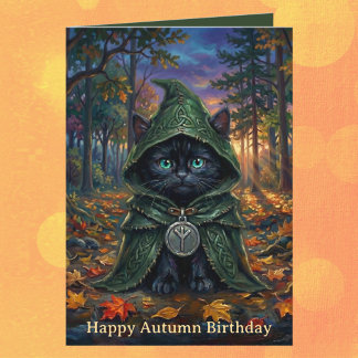 Whimsigoth-Schwarze Katze Herbst-Geburtstag Karte