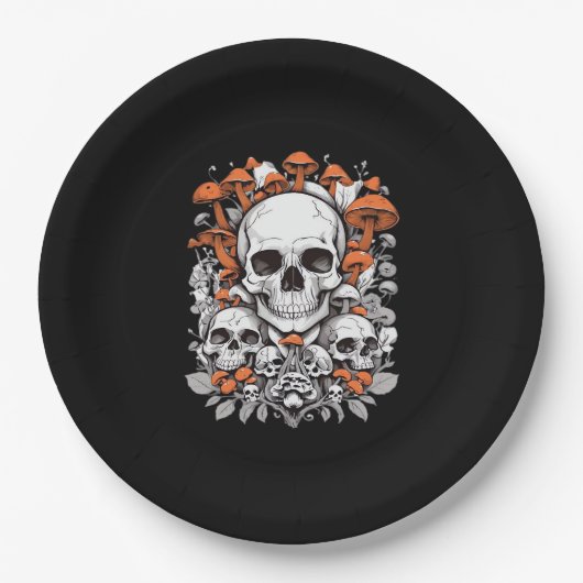 Whimsigoth Skulls & Mushrooms Vintag Botanische As Pappteller (Vorderseite)