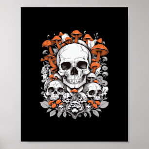 Whimsigoth Skulls & Mushrooms Vintag Botanische As Poster
