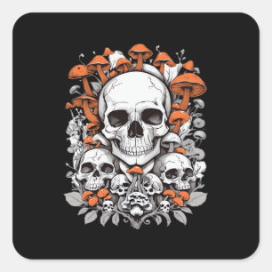 Whimsigoth Skulls & Mushrooms Vintag Botanische As Quadratischer Aufkleber