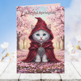 Whimsigoth Weiße Katze Kirschblüten Celtic Ostern Karte