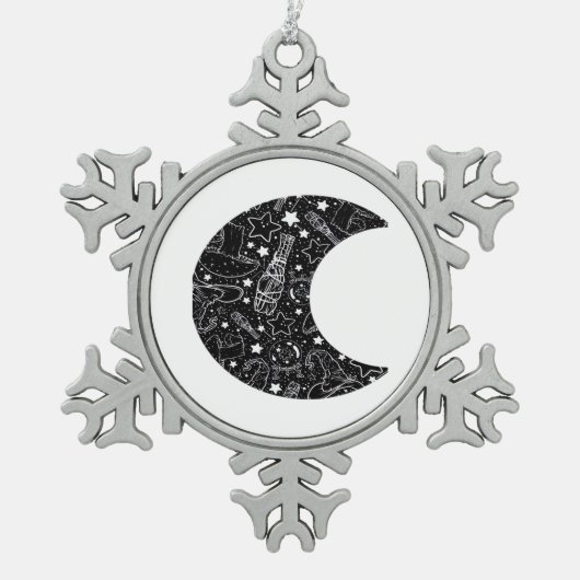 Whimsigoth Witch Moon Wicca Kawaii Goth Tattoo Ast Schneeflocken Zinn-Ornament (Vorderseite)