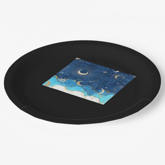 Whimsigoth Wolken Sun Moon Witchy Classic Pappteller (Schrägansicht)