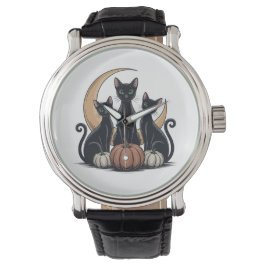 Whimsigothic Black Cats Pumpkin Moon Halloween Armbanduhr
