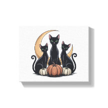 Whimsigothic Black Cats Pumpkin Moon Halloween