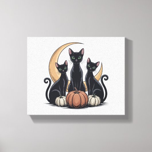 Whimsigothic Black Cats Pumpkin Moon Halloween Leinwanddruck (Vorderseite)