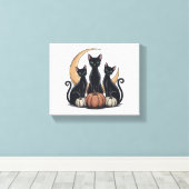 Whimsigothic Black Cats Pumpkin Moon Halloween Leinwanddruck (Insitu (Holzboden))