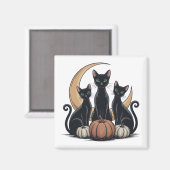 Whimsigothic Black Cats Pumpkin Moon Halloween Magnet (Vorderseite/Rückseite)