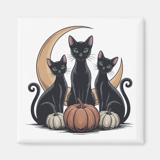 Whimsigothic Black Cats Pumpkin Moon Halloween Magnet (Vorne)
