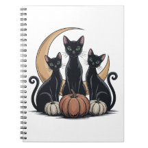 Whimsigothic Black Cats Pumpkin Moon Halloween