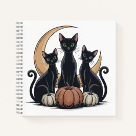 Whimsigothic Black Cats Pumpkin Moon Halloween Notizblock