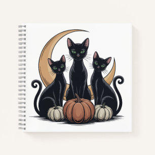Whimsigothic Black Cats Pumpkin Moon Halloween Notizblock