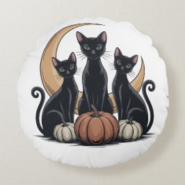 Whimsigothic Black Cats Pumpkin Moon Halloween Rundes Kissen