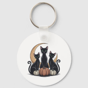 Whimsigothic Black Cats Pumpkin Moon Halloween Schlüsselanhänger