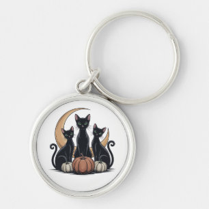 Whimsigothic Black Cats Pumpkin Moon Halloween Schlüsselanhänger