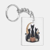 Whimsigothic Black Cats Pumpkin Moon Halloween Schlüsselanhänger (Vorderseite links)