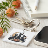 Whimsigothic Black Cats Pumpkin Moon Halloween Schlüsselanhänger (Vorderseite rechts)