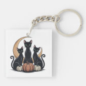 Whimsigothic Black Cats Pumpkin Moon Halloween Schlüsselanhänger (Rückseite)