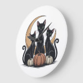 Whimsigothic Black Cats Pumpkin Moon Halloween Wal Große Wanduhr (Winkel)