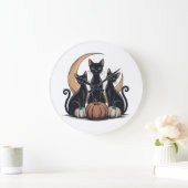 Whimsigothic Black Cats Pumpkin Moon Halloween Wal Große Wanduhr (Zuhause)