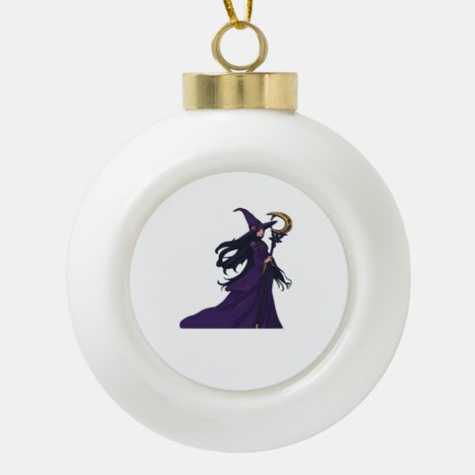 Whimsigothic Moon Witch Keramik Kugel-Ornament (Vorderseite)