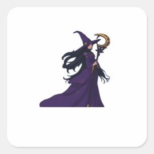 Whimsigothic Moon Witch Quadratischer Aufkleber
