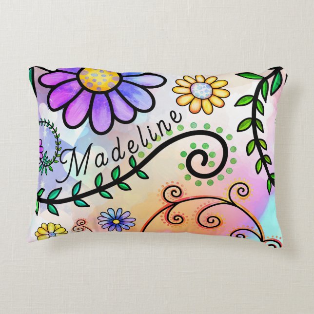Whimsikal, Doodle-Blume überall Dekokissen (Rückseite)