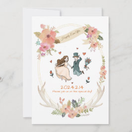 Whimsikal, eigensinnig, handgezeichnete Hochzeitse Einladung