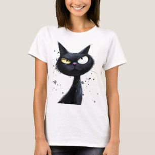 Whimsikal Schwarze Katze Gelbe Augen T-Shirt