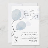 Whimsikalblauer Ballon ist ein Junge Einladung (Vorderseite)