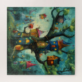 Whimsikale Baumhäuser in großen Bäumen Puzzle (Horizontal)