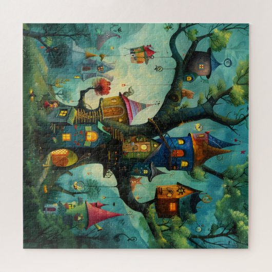 Whimsikale Baumhäuser in großen Bäumen Puzzle (Horizontal)