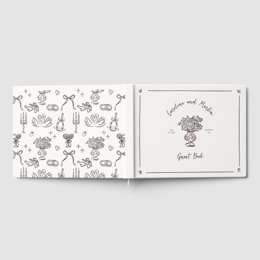 Whimsikale Blume, handgezeichnetes Gästebuch (Voll)