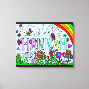 Whimsikale Blume und Mädchenname Hannah Wall Art Leinwanddruck