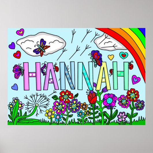 Whimsikale Blume und Mädchenname Hannah Wall Art Poster (Vorne)