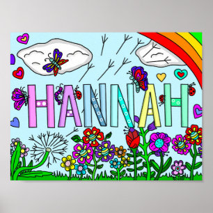 Whimsikale Blume und Mädchenname Hannah Wall Art Poster