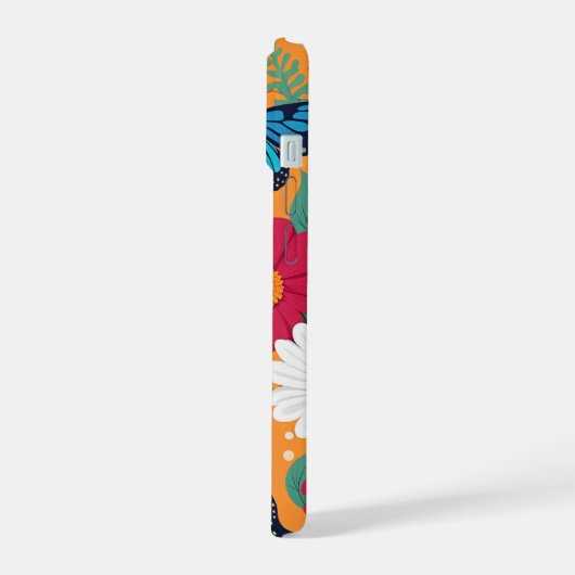 Whimsikale Blume und Schmetterlinge iPhone 15 Hülle (Linke Seite)