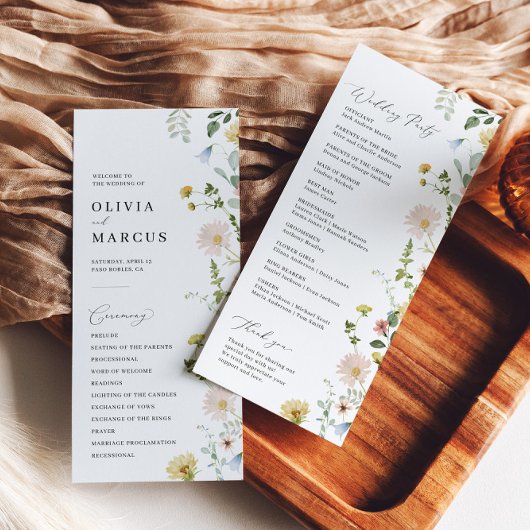 Whimsikale Blush Spring Wildblume Elegante Hochzei Programm