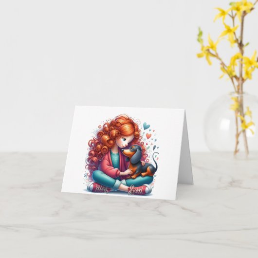 Whimsikale Dackel Karte (Gelbe Blume)