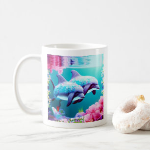 Whimsikale Delphine und Blumenwasser Kaffeetasse
