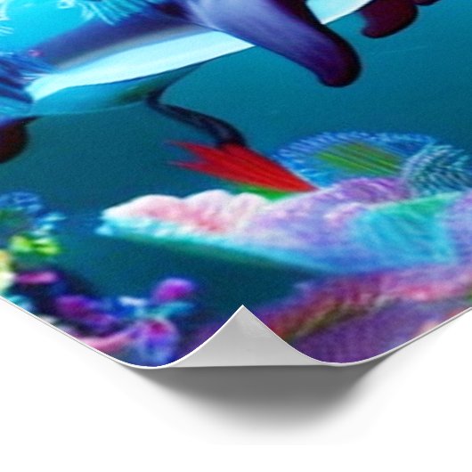 Whimsikale Delphine und Blumenwasser Poster (Ecke)